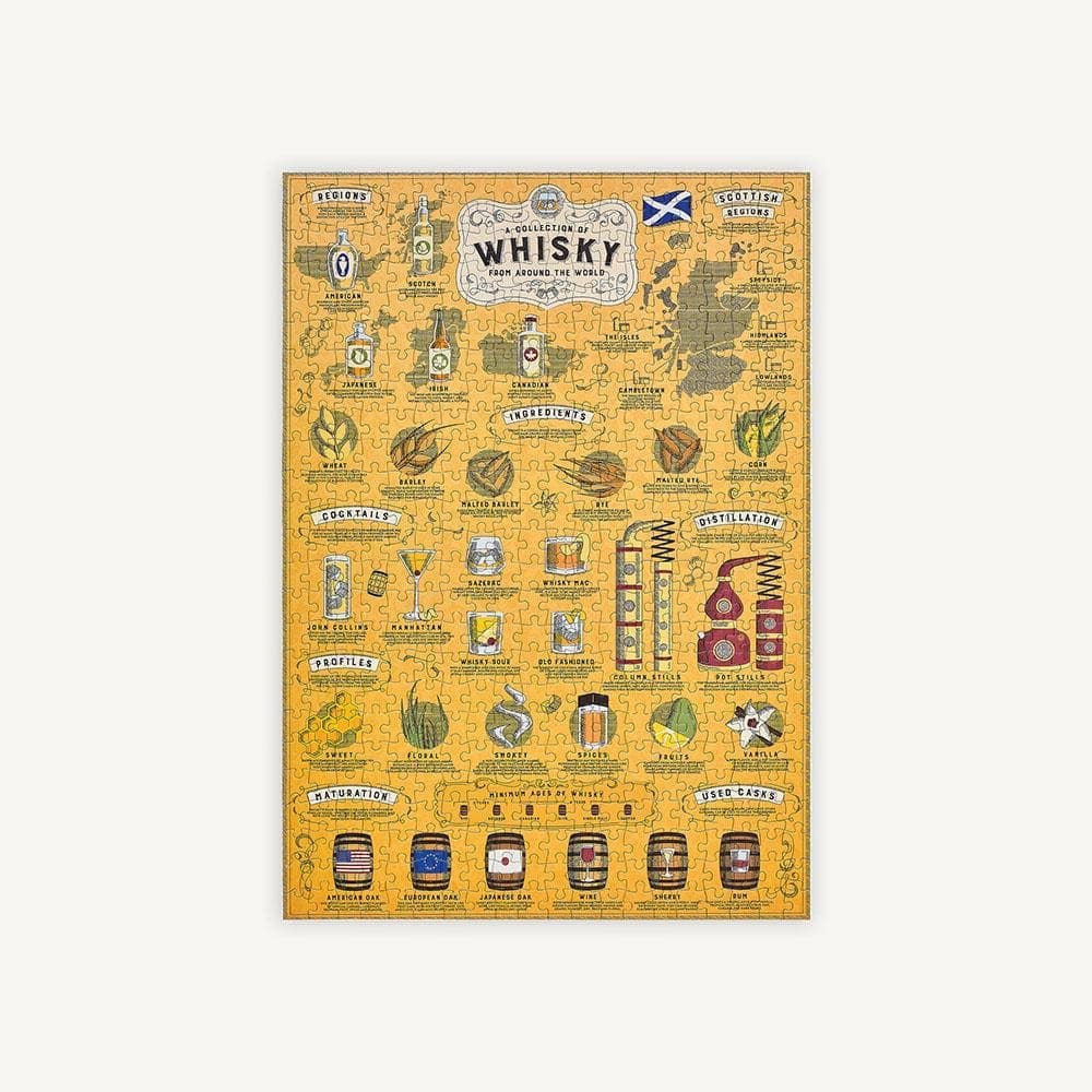 Close-up of Whisky Lover's puzzle pieces showing whisky-themed illustrations