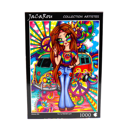 Groovy-themed 1000 piece jigsaw puzzle by JaCaRou showcasing peace and love era