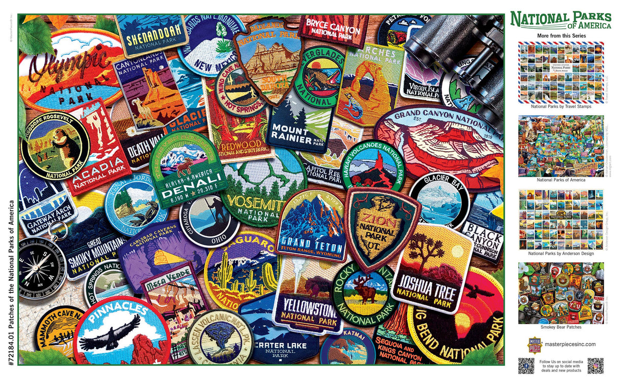 Image of the finished Patches of the National Parks puzzle displayed, highlighting the colorful and detailed patches