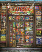 Groovy Records 1000 piece puzzle by Springbok featuring vintage rock records and colorful posters