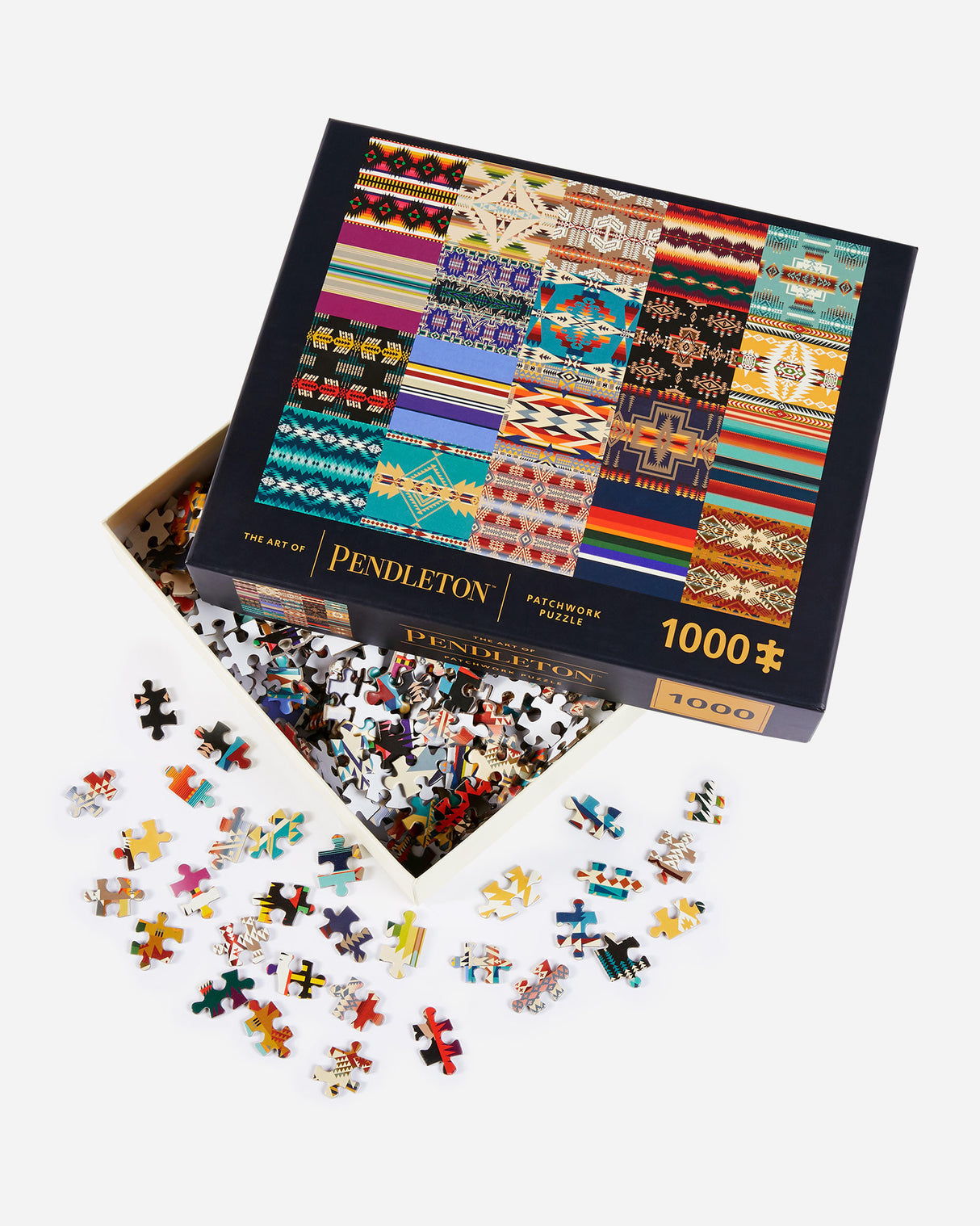 High-quality 1000-piece jigsaw puzzle featuring iconic Pendleton Woolen Mills patchwork design