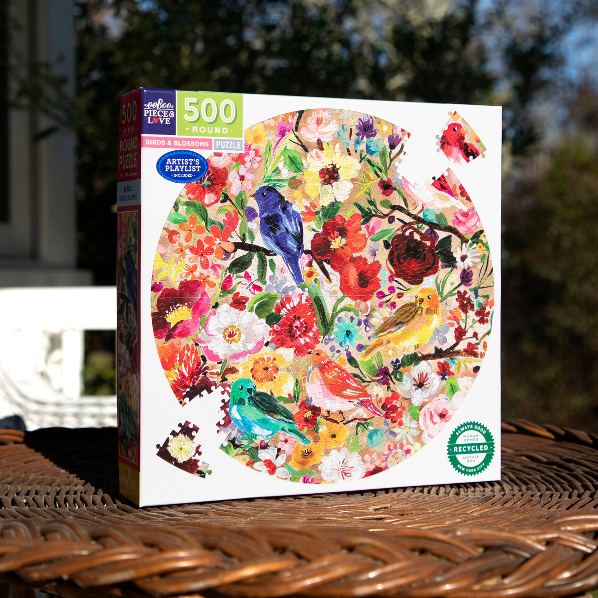 Birds and Blossoms 500 Piece Round Puzzle by eeBoo