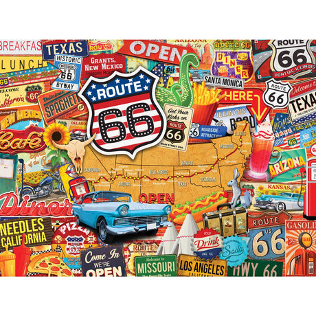 Greetings From Route 66 - 550 Piece Puzzle by MasterPieces | Historic American Highway Jigsaw Puzzle