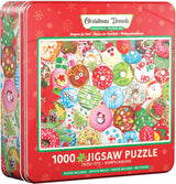 EuroGraphics Christmas Donuts 1000-piece jigsaw puzzle pieces in tin