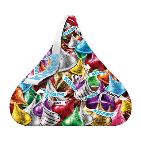 Completed Hershey's Kisses shaped puzzle showing various colored Kisses in a kiss shape by Masterpieces