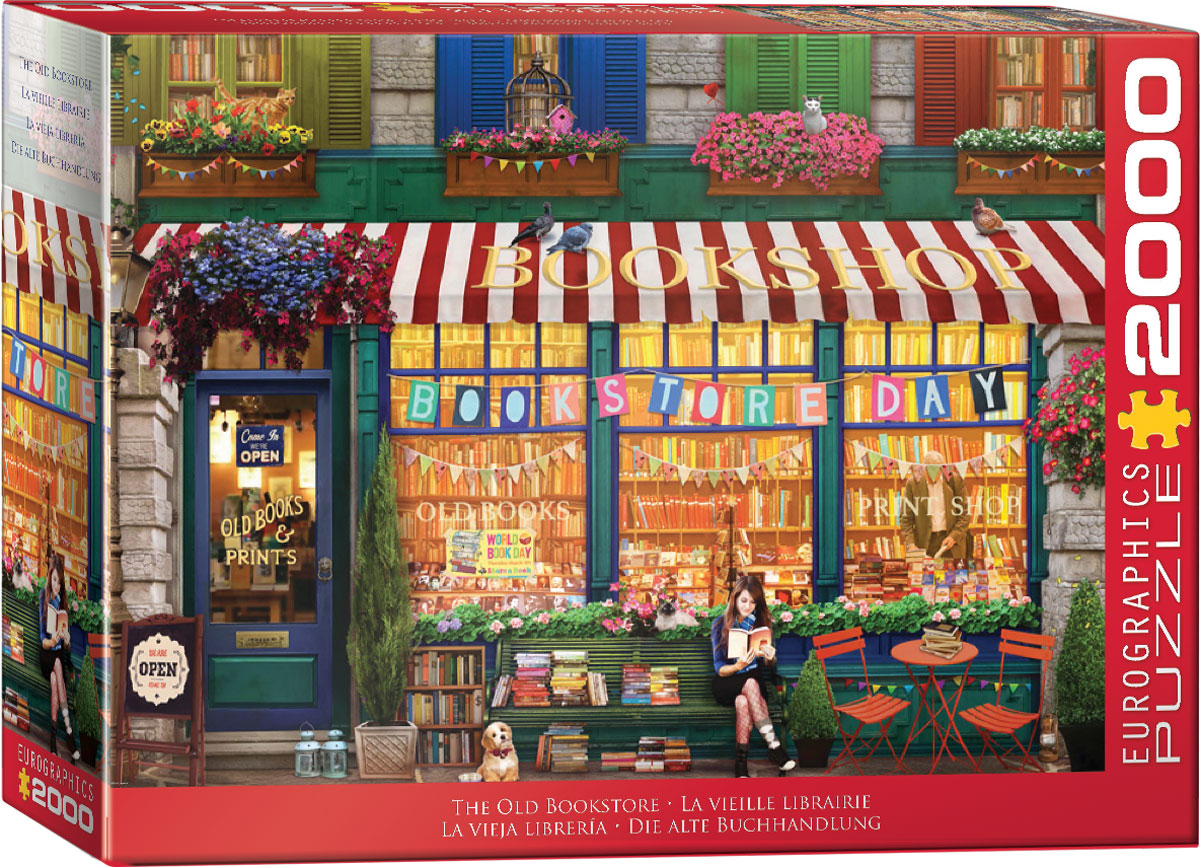 EuroGraphics The Old Bookstore 2000-piece jigsaw puzzle pieces in box