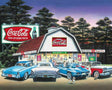 Night on the Town 1500 piece puzzle by Springbok featuring a Coca-Cola-themed night scene with classic cars