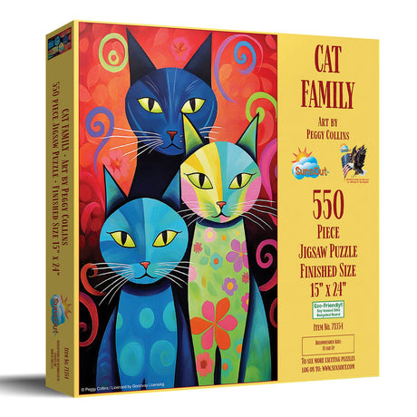 Vibrant cat family jigsaw puzzle with bold colors by Peggy Collins