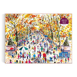 Completed Michael Storrings Central Park puzzle by Galison with vibrant fall colors and detailed scenery 