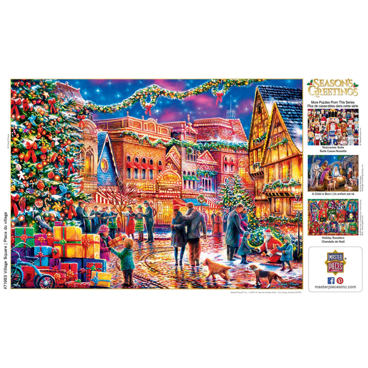 Image of the finished puzzle displayed in a cozy holiday setting, emphasizing the festive village scene - Holiday puzzle