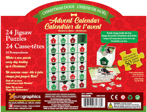 Christmas Dogs Advent Calendar by Eurographics - 24 Surprise Jigsaw Puzzles