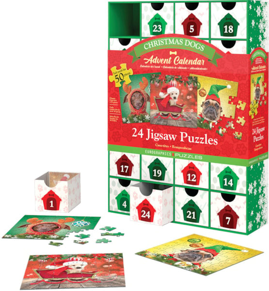 Christmas Dogs Advent Calendar by Eurographics - 24 Surprise Jigsaw Puzzles