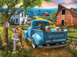 Joy Ride to the Farm 300 Piece Jigsaw Puzzle by SunsOut featuring a vintage truck with dogs and scenic farm landscape.