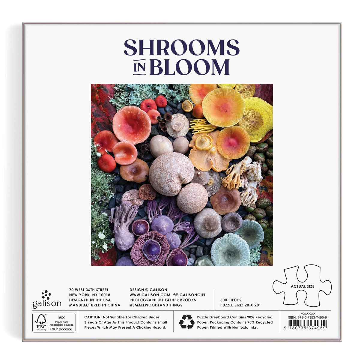 Galison Shrooms in Bloom puzzle box with an image insert of the completed puzzle included