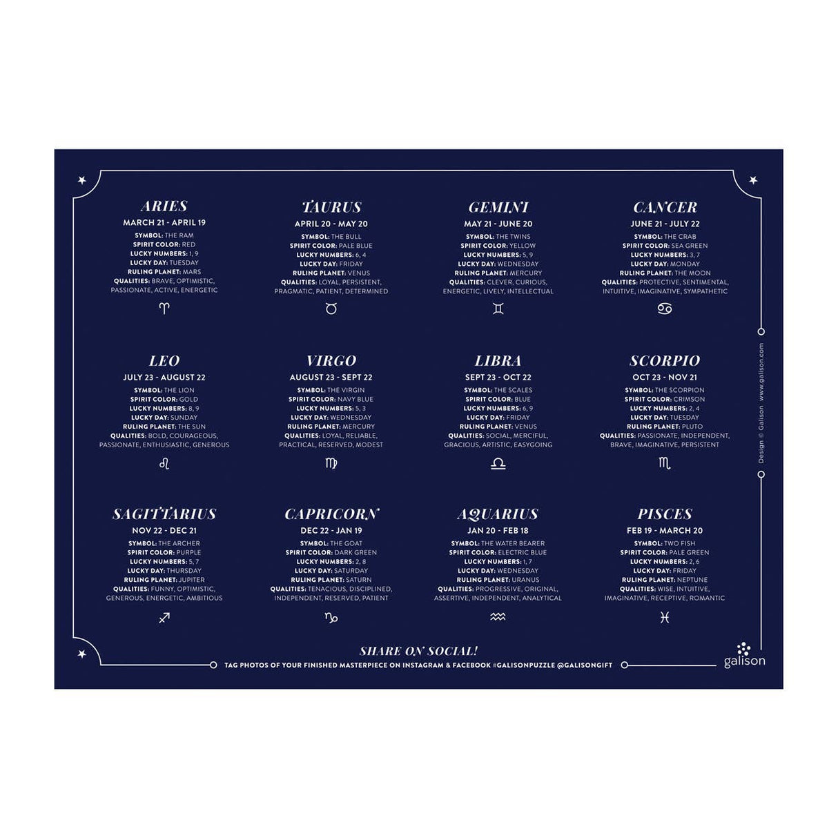 Astrology 1000 piece puzzle featuring zodiac signs with gold foil accents by Galison - Foil puzzle