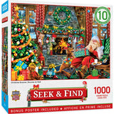 Box of the Seek & Find - Christmas Surprise puzzle showcasing the holiday-themed artwork 1000 piece puzzle by Masterpieces