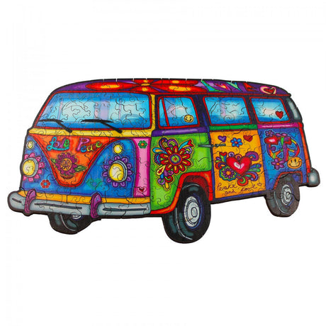 Westie 150 piece wooden jigsaw puzzle featuring a colorful VW Westfalia design