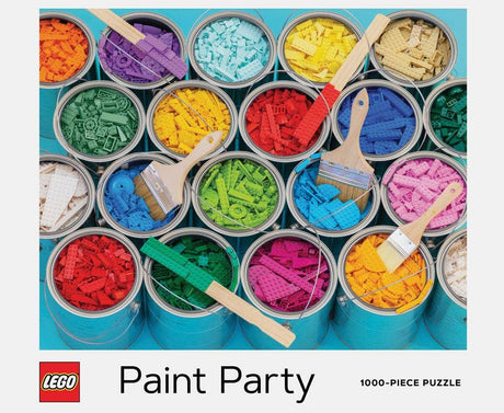 LEGO Paint Party 1000 piece puzzle featuring vibrant paint cans with a LEGO twist