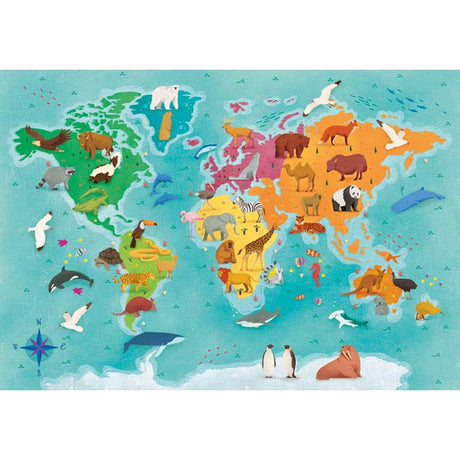 High-quality 250 piece puzzle by Clementoni featuring a world map with animals and lively illustrations