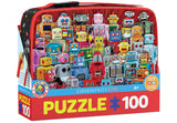 Robots 100 piece puzzle for kids in a re-usable lunch pale by Eurographics kids. 