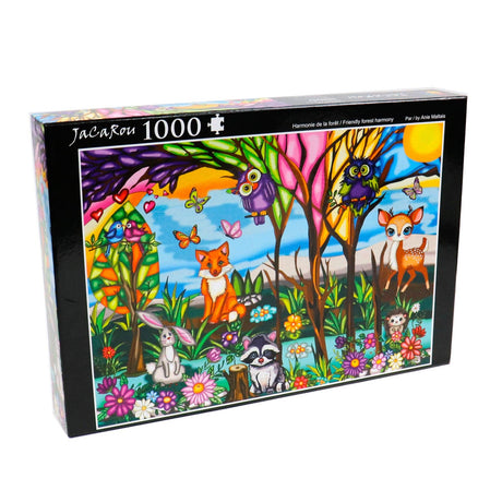 Friendly Forest Harmony 1000 Piece Puzzle with vibrant forest animal scene