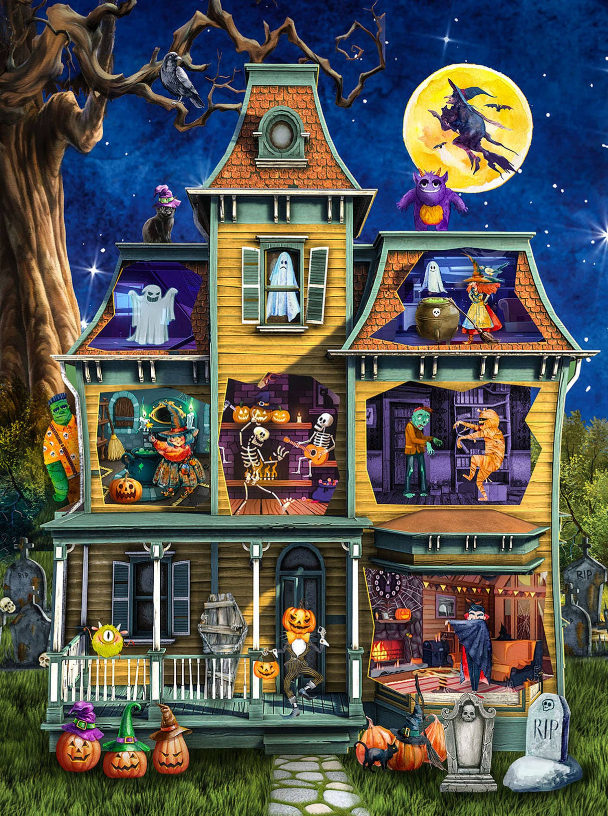 500 piece puzzle by SunsOut. Halloween puzzle with fun colors and detailed characters. 