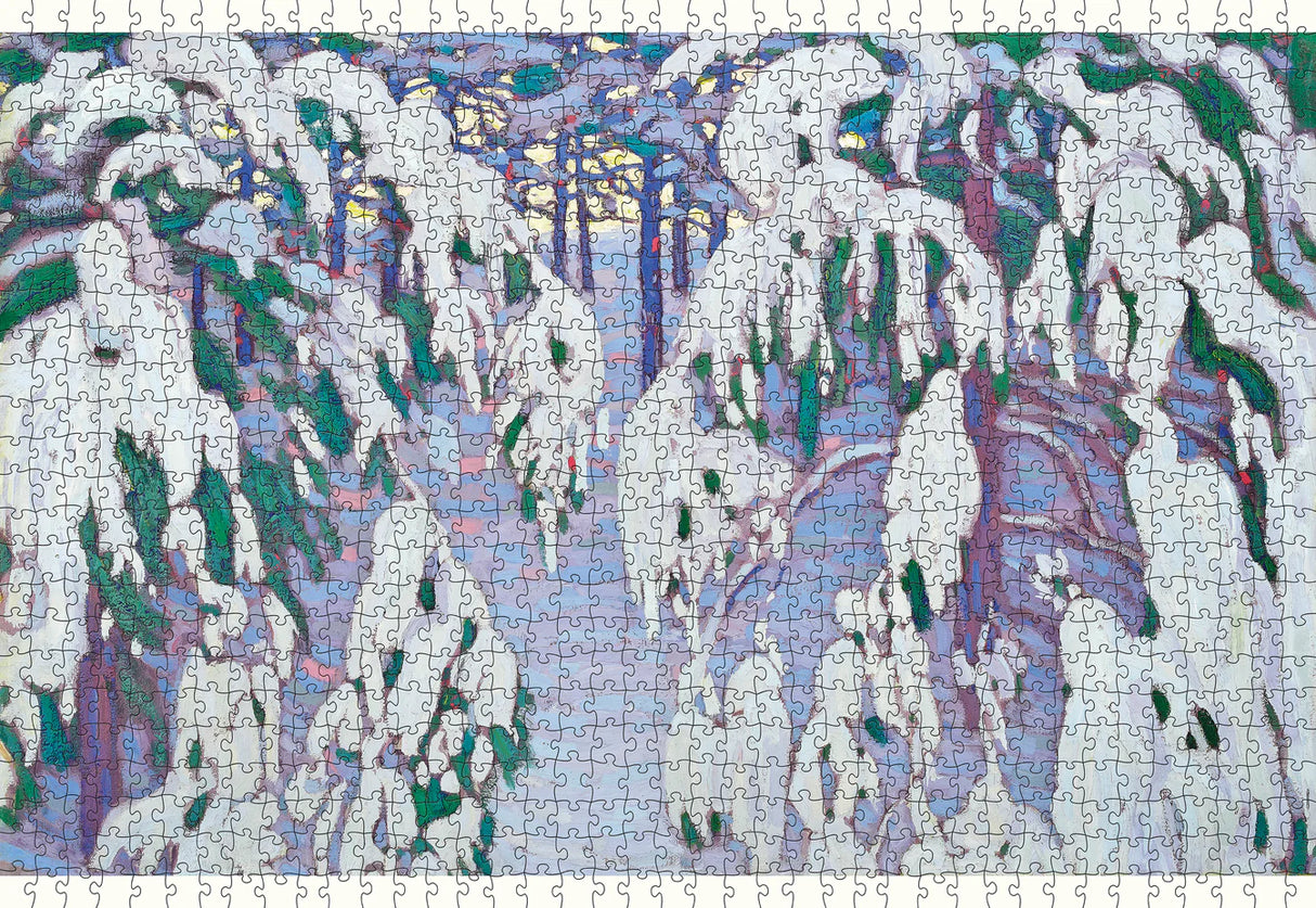 Completed Snow Fantasy 1000 piece jigsaw puzzle by Pomegranate, showcasing Harris’s wintery landscape