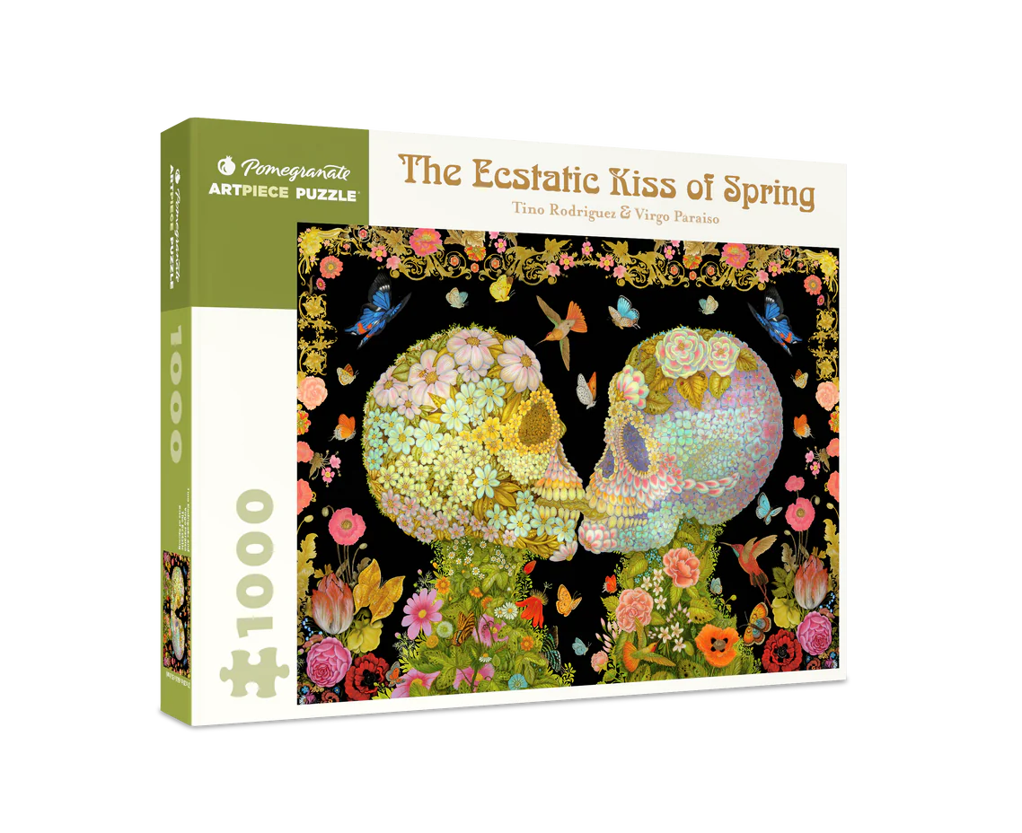 The Ecstatic Kiss of Spring 1000 piece puzzle by Pomegranate - vibrant surrealist scene by Tino Rodriguez & Virgo Paraiso