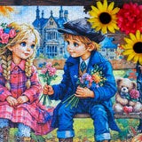 Close up of Autumns Tender Gesture 1000 piece puzzle by Delfy