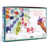 Back of box for Love of Crystals & Gems 100 piece jigsaw puzzle with birthstones and vibrant details by eeBoo Piece and love