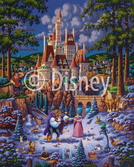 Close-up of Belle and the Beast in the puzzle’s beautifully illustrated scene from Dowdle and Disney 