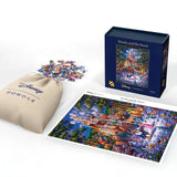 Contents for this puzzle include the keepsake box, cloth bag and a color poster for the Beauty and the Beast Finding Love 500 piece jigsaw puzzle from Dowdle and Disney