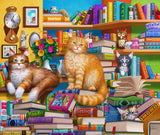 Completed Bookshop Cats puzzle with detailed cats and cozy bookshop scene