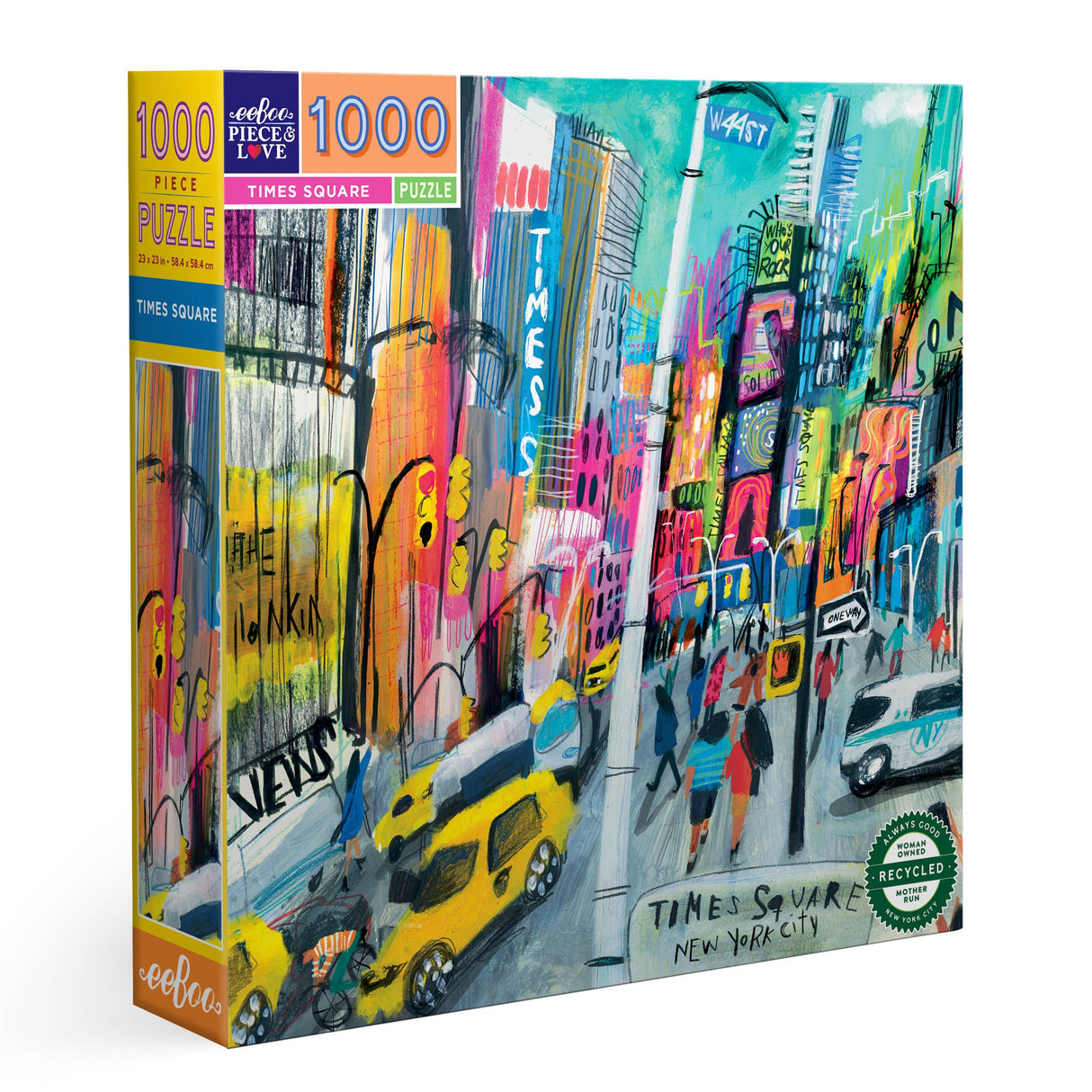 Box for Times Square 1000 piece jigsaw puzzle by eeBoo with bright city lights