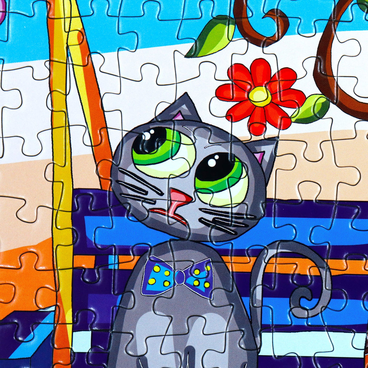 Close up of a cat in the Meowsical Concert 1000 piece jigsaw puzzle by JaCaRou Puzzles.