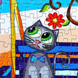 Close up of a cat in the Meowsical Concert 1000 piece jigsaw puzzle by JaCaRou Puzzles.