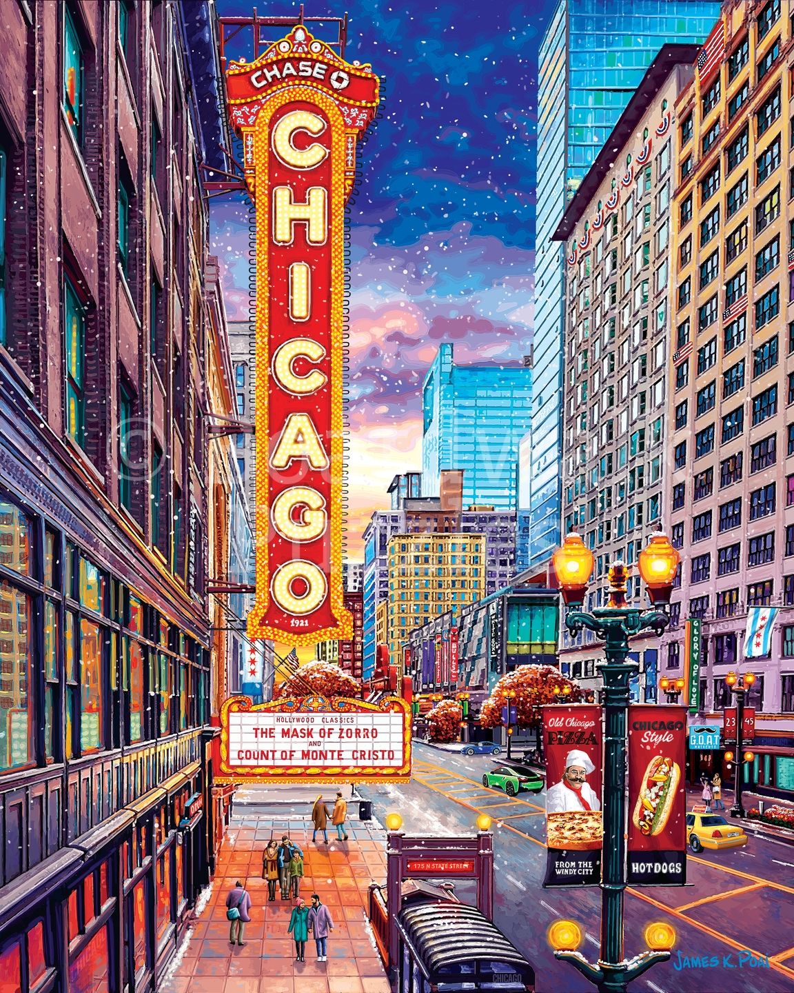 Boardwalk 500-piece jigsaw puzzle showcasing a vibrant scene of old downtown Chicago