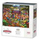 Box for Farmers Market puzzle featuring colorful stalls of fresh produce and baked goods by Boardwalk