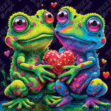 Colorful jigsaw puzzle image of two green frogs holding a heart 1000 piece jigsaw puzzle by yazz puzzles