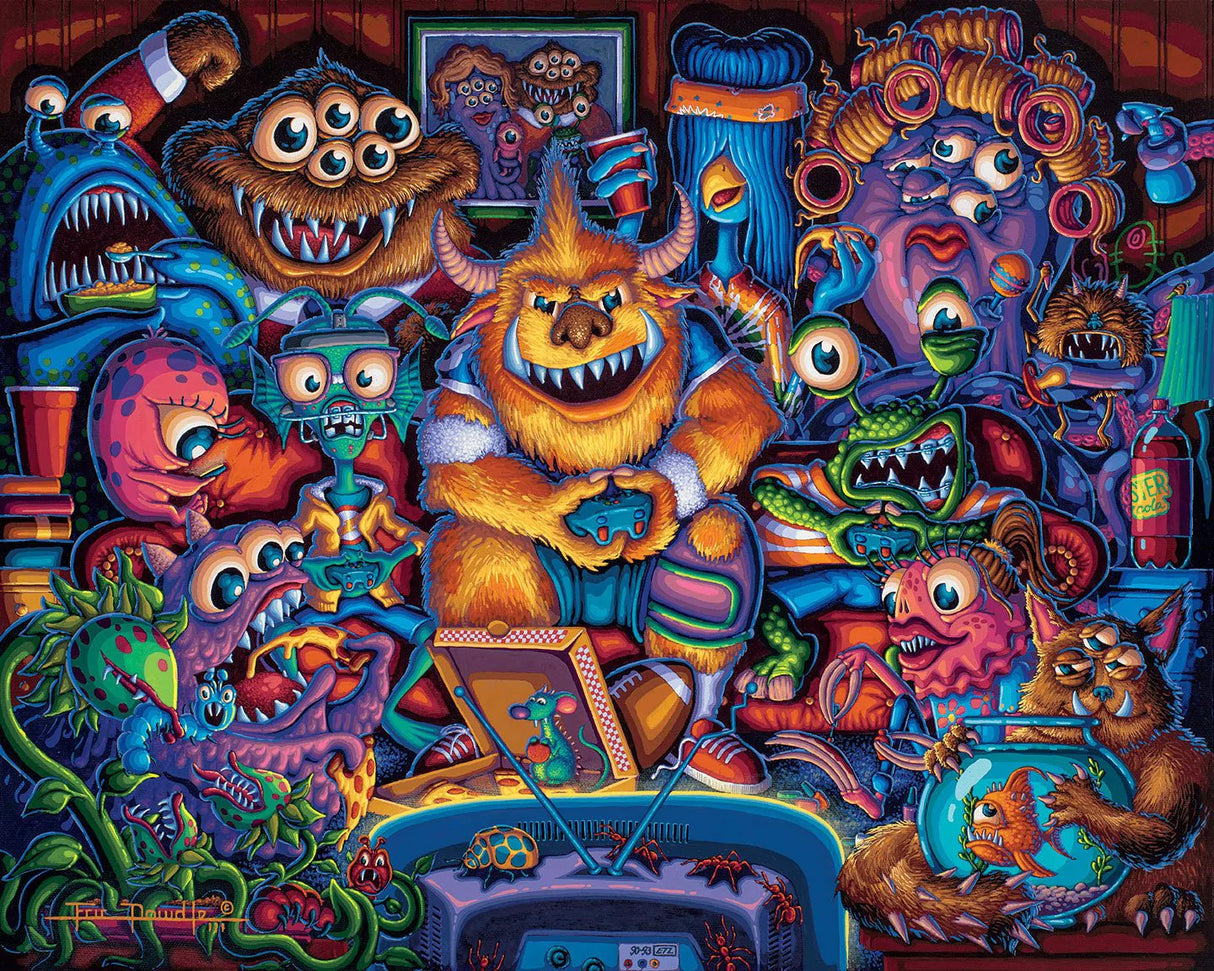 Dowdle Folk Art 300-piece jigsaw puzzle with zany monsters and vibrant gaming theme