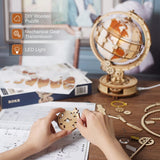 180-piece DIY Luminous Globe Model by Robotime ROKR. Wooden desk lamp toy for children and adults. Easy assembly