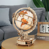 Robotime ROKR 3D Luminous Wooden Globe Puzzle. LED light-up desk lamp with 180 pieces. DIY activity for all ages.