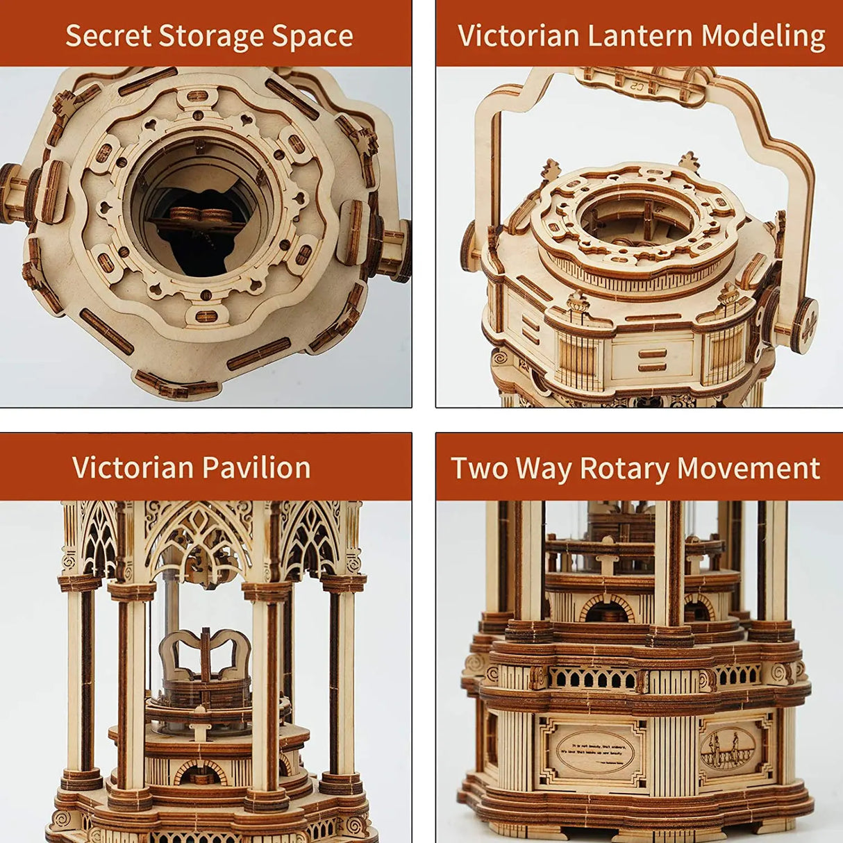 Robotime Rokr 3D Lantern Wooden Model Kit. Rotatable music box with 210 pieces. DIY activity for all ages