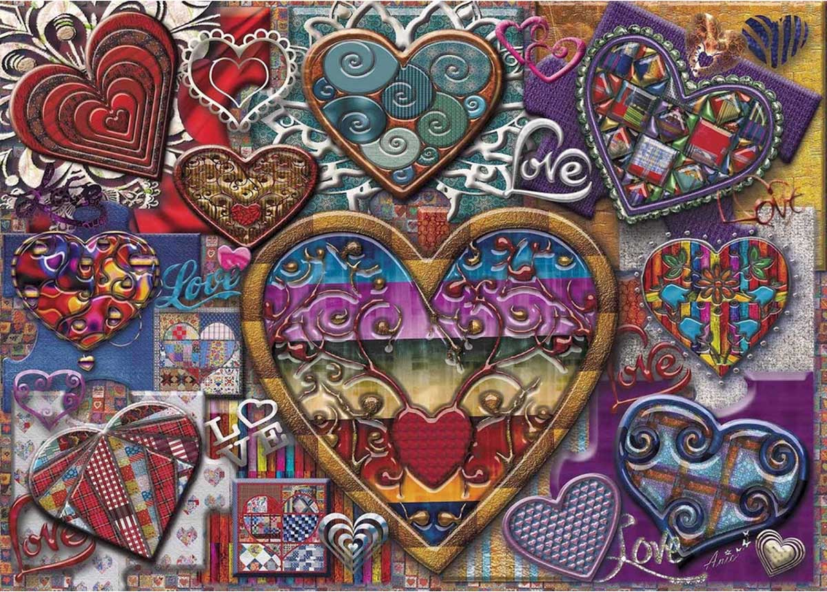 JaCaRou puzzle featuring intricate heart-themed artwork by Anie Maltais a vibrant colorful jigsaw puzzle