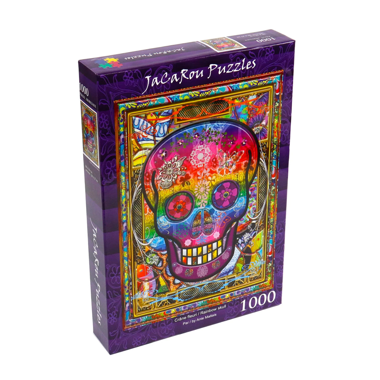 1000 piece jigsaw puzzle featuring a colorful skull and floral details