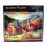 Countryside-themed 300 piece jigsaw puzzle with large pieces, featuring a cabin and vibrant colors