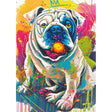 King Pablo 1000 piece puzzle featuring a vibrant bulldog design by JaCaRou Puzzles