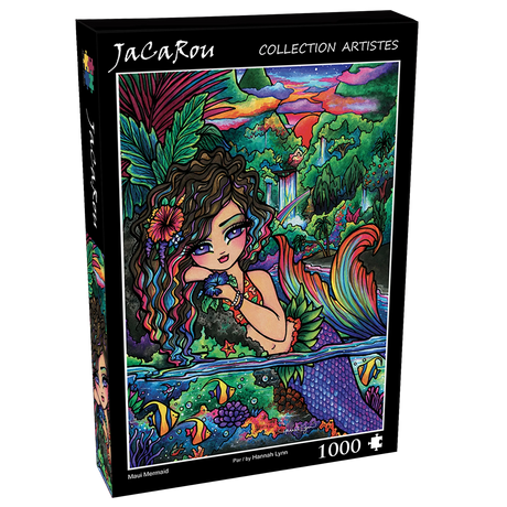 Box for JaCaRou Maui Mermaid puzzle with colorful mermaid and tropical background