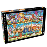 Box for Meowsical Concert jigsaw puzzle featuring colorful owls and cats.