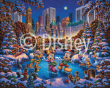 Close-up of Mickey and Minnie ice skating in Central Park in the winter scene puzzle